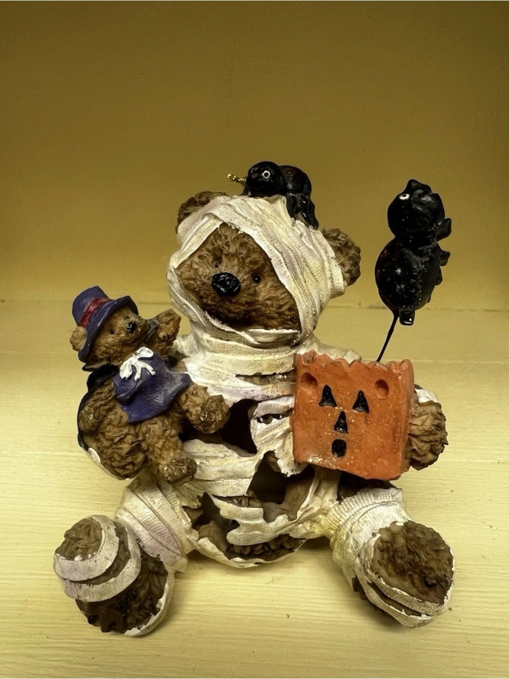 Mummy Bear Halloween Figurine - White, Brown, Orange